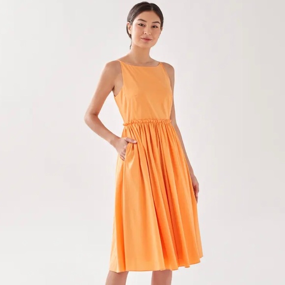 LOVE BONITO AYRIA PLEATED SLEEVELESS BOAT NECK BUTTERNUT ORANGE MIDI DRESS US8/L - Picture 14 of 14